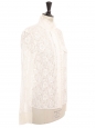 Chemise manches longues en dentelle fleurie et soie blanc à volants Prix boutique 1700€ Taille 38