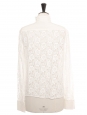 Chemise manches longues en dentelle fleurie et soie blanc à volants Prix boutique 1700€ Taille 38