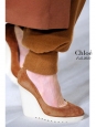 Chaussures à talon gomme compensé en suède marron camel Px boutique 550€ Taille 36,5