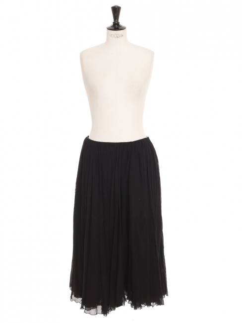 Black plissé-chiffon maxi skirt Retail price €1500 Size 38 to 40