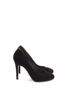 Black suede leather round toe pumps with silver signature NEW Retail price €900 Size 38