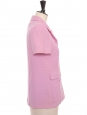 Veste de tailleur manches courtes en tweed de laine mauve rosé à boutons siglés CC argent Prix boutique 5000€ Taille 38