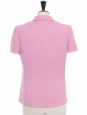 Veste de tailleur manches courtes en tweed de laine mauve rosé à boutons siglés CC argent Prix boutique 5000€ Taille 38