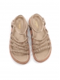 Flat beige satin flat sandals with gold leather and chain straps Retail €1150 Size 35.5