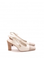 White canvas and beige patent leather square toe slingback pumps Retail price €900 Size 37