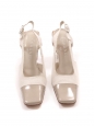 White canvas and beige patent leather square toe slingback pumps Retail price €900 Size 37