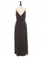 Black and beige polka dot printed georgette wrap maxi dress Size 38/40