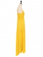 Sunflower yellow satin maxi dress with thin straps and deep V neckline size 34 to 36