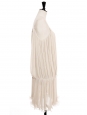 Finely pleated charleston ivory beige dress with thin straps and ruffles Retail price 1500€ Size 38