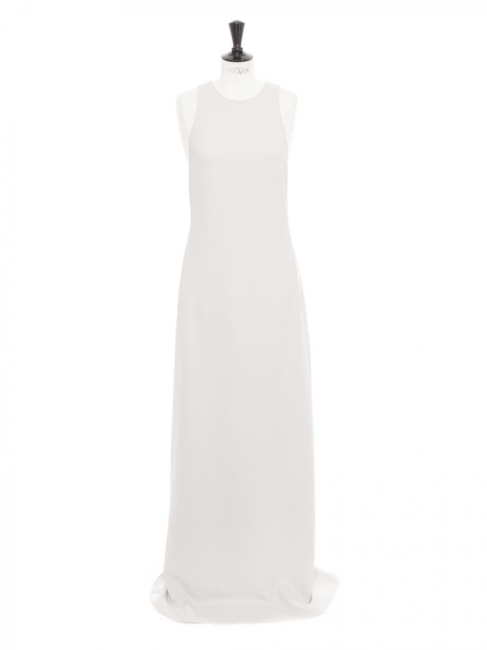 Boutique CALVIN KLEIN Collection Pearl grey crêpe sleeveless maxi dress  with open back crossed straps Retail Price €2000 Size 42