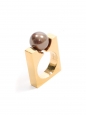 DARCEY gold-tone brass ring with hazelnut grey pearl Retail price €288 Size 54