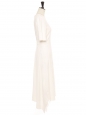 Robe mi-longue cintrée et évasée manches 3/4 en crêpe blanc ivoire Prix boutique 2300€ Taille 34