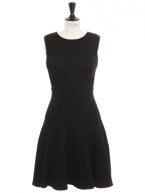 Midi length fit and flare black virgin wool dress Retail price €1300 Size 36