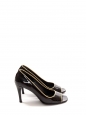 Black patent leather peep toe pumps with beige trimming Retail price €550 Size 35.5