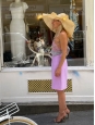 Mauve pink wool tweed high waist A-line midi skirt Retail price €3800 Size 36