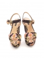 Black, pink and green floral print canvas BIANCA wedge sandals Retail price €575 Size 36