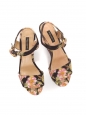 Black, pink and green floral print canvas BIANCA wedge sandals Retail price €575 Size 36