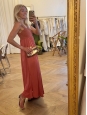 Peony pink silk and jersey maxi dress with crystal embroidered straps Retail price €2400 Size XS