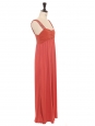 Robe longue en soie et jersey rose pivoine bretelles brodées cristal Prix boutique 2400€ Taille XS