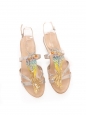 Sandales plates perroquet multicolor en cuir doré et paillettes Prix boutique 550€ Taille 39,5