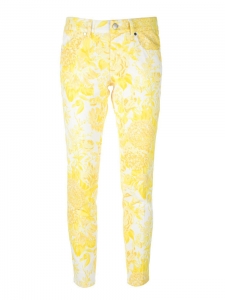 Pantalon slim imprimé fleuri jaune en coton bio Px boutique 475€ Taille 38