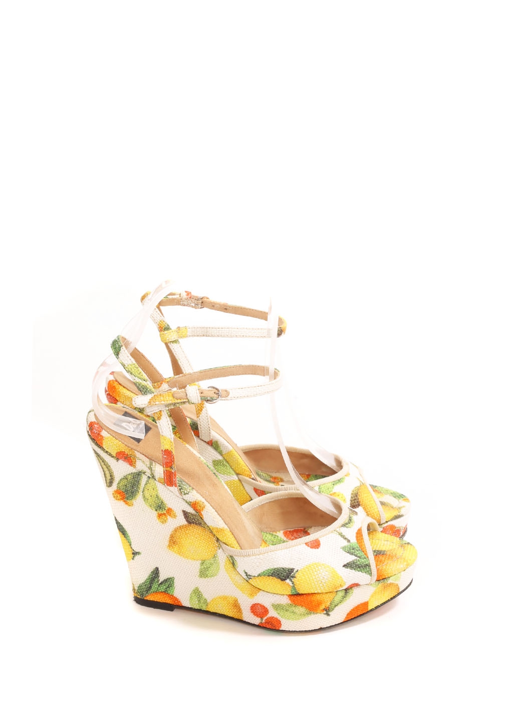 Boutique DOLCE & GABBANA Lemon yellow, orange and cherry print canvas wedge  sandals Retail price €575 Size 37