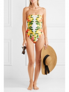 Mesh-trimmed citrus printed bandeau swimsuit NEW Retail price €220 Size 36/38