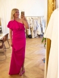 Fuschia pink draped Grecian one shoulder cocktail maxi dress Retail price €1550 Size 34