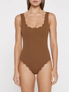 PALM SPRINGS cinnamon brown scallop trim swimsuit Retail price $363 Size S