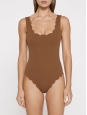 PALM SPRINGS cinnamon brown scallop trim swimsuit Retail price $363 Size S