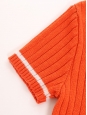 Top manches courtes col rond en maille côtelée orange et rayures blanches Taille 38