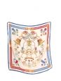 PANACHE et FANTAISIE printed ivory white blue and red silk twill square scarf Retail price €410 Size 90 x 90