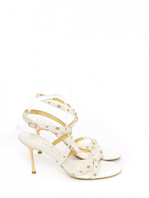 White leather and gold metal studs sandals Retail price €790 Size 41