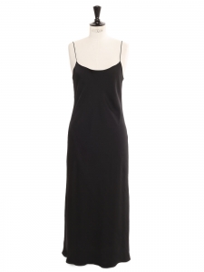 Black satin slip midi dress with thin straps Retail price €300 Size 36
