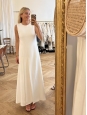 White crepe straight maxi dress with pleated Couture details Retail price 2300€ Size 36