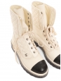 Black and cream white bicolore flat lace-up boots with pearl details Retail price €2800 Size 37.5