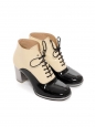 Black and beige patent leather lace-up heel boots Retail price €1200 Size 36.5