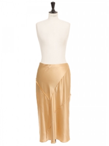 High waist gold yellow champagne silk midi skirt Retail price €310 Size 40
