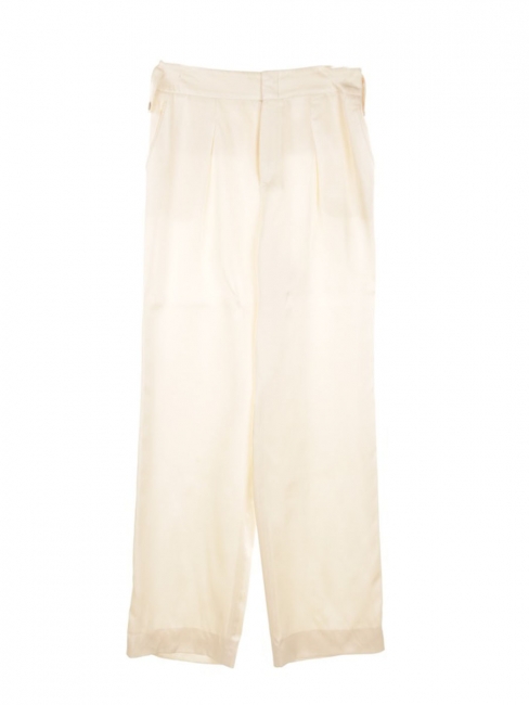 Fluid ivory white satin twill wide pants Retail price €1150 Size 38
