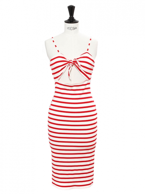 Midi-length white and red striped ribbed jersey heart shape dress Size 36/38