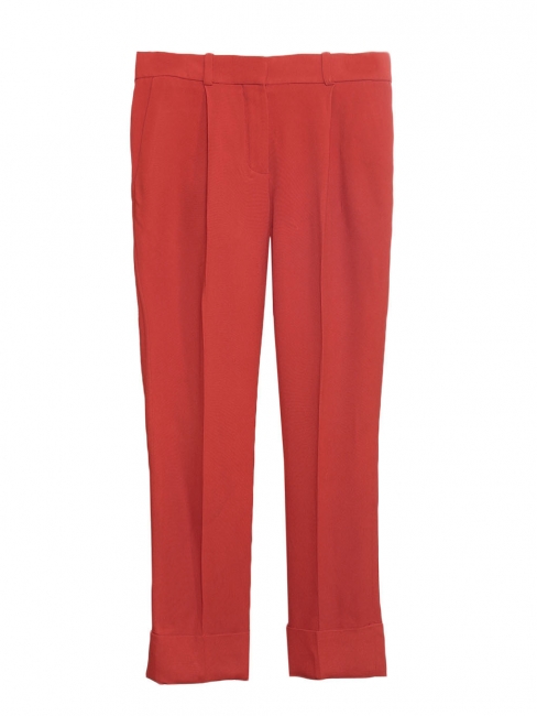 Pantalon slim en crêpe de chine rouge pastel à revers Prix boutique 550€ Taille 36