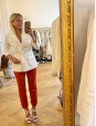 Pantalon slim en crêpe de chine rouge pastel à revers Prix boutique 480€ Taille 36