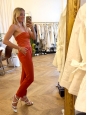 Pastel red crepe de chine slim fit pants Retail price €480 Size 36