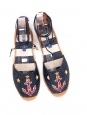 Camel leather and blue denim anchor embellished flat espadrilles with ankle strap Retail price €639 Size 38