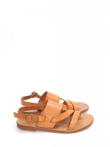 Camel brown leather flat sandals with straps Retail price €550 Size 37