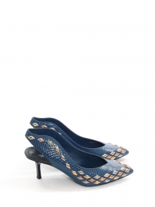 GOLD RUSH blue python and gold silver studs leather pumps Retail price €1410 Size 37