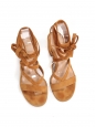 Sandales lacées à petit talon bride cheville en suède camel Px boutique 620€ Taille 36.5