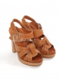 Tan beige leather wooden sole heel sandals Retail price €550 Size 37