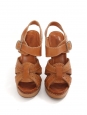 Sandales à talon semelle bois en cuir beige camel Prix boutique 550€ Taille 37