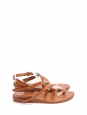 Camel brown leather flat sandals with straps and gold buckles Retail price €640 Size 39
